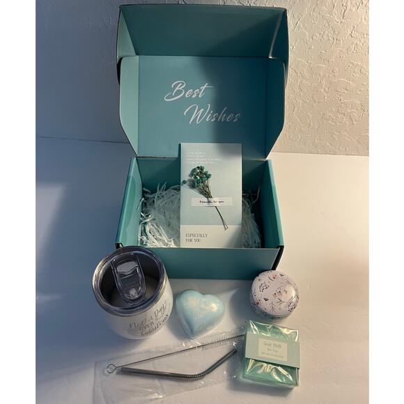 Best Wishes Gift Box with wine glass, candle, soap bath bomb and card - Picture 11 of 16